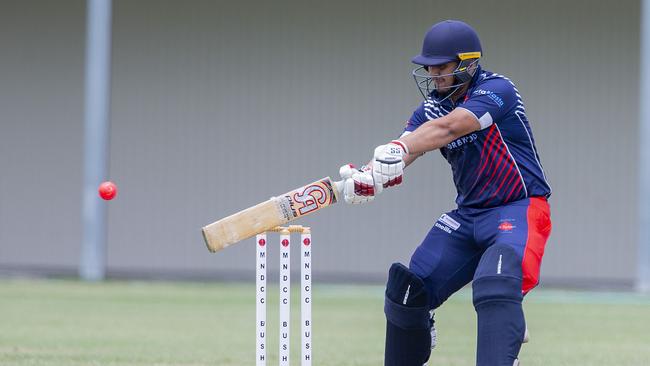 Mudgeeraba Nerang (batting) vs Helensvale Pacific Pines (fielding) at Carrara Community Centre on Saturday 10 December 2022. Mudgeeraba Nerang's #5 Tahla Abbasi. Picture: Jerad Williams