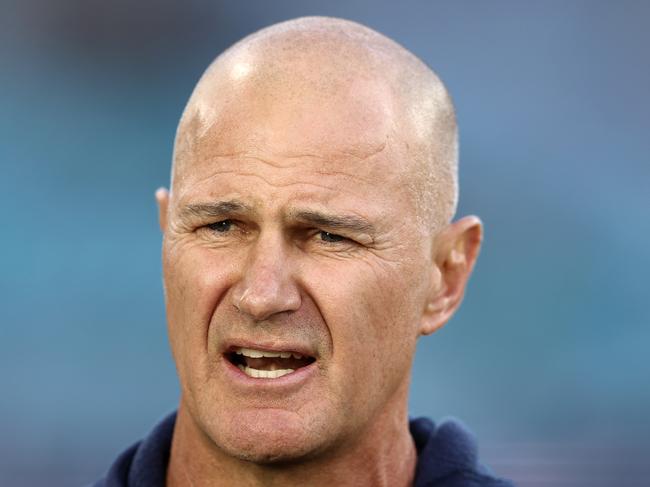 SYDNEY, AUSTRALIA - JUNE 12:  Eels coach Brad Arthur is interviewed before the round 15 NRL match between Canterbury Bulldogs and Parramatta Eels at Accor Stadium on June 12, 2023 in Sydney, Australia. (Photo by Matt King/Getty Images)