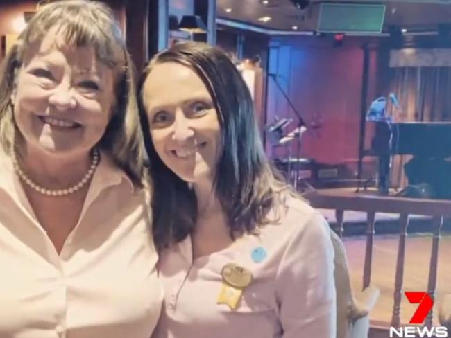 Australian woman Kylie Chappell (right), a cast manager on the Grand Princess cruise ship that is stuck in the US off San Francisco after 21 cases of coronavirus on the ship were confirmed. Picture: Supplied/ 7 News