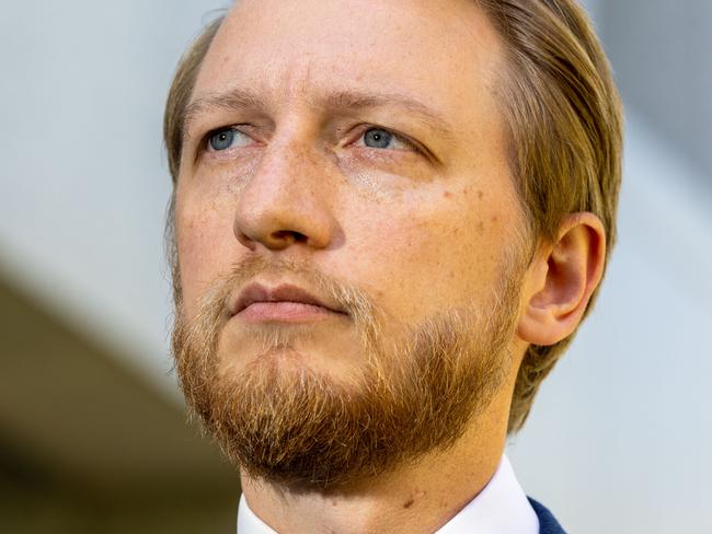 CANBERRA, AUSTRALIA - NewsWire Photos MARCH 6, 2023: Shadow Minister for Cyber Security and Countering Foreign Interference Senator James Paterson spoke to the media during a press conference at Parliament House in Canberra. Picture: NCA NewsWire / Gary Ramage