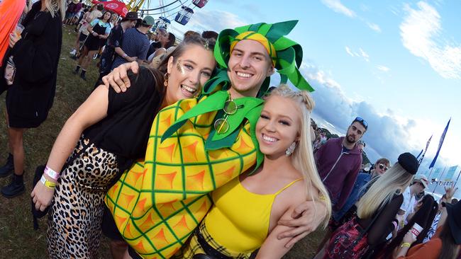 Bronte O'Hara, Chloe Williams and Logan McMaley pictured at the 2019 Big Pineapple Music Festival.