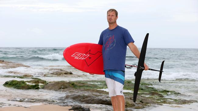 Hydrofoil surfer Jeremy Wilmotte pictured at Maroubra Beach. Picture: Damian Shaw