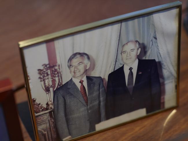 A photo of Bob Hawke with Mikhail Gorbachev.