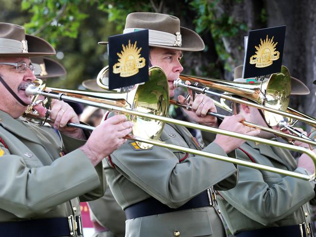 Members of the Army band at the Hobart Cenotaph. Picture: NIKKI DAVIS-JONES