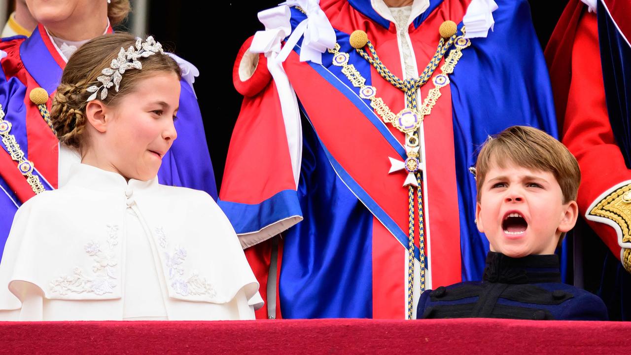 Princess Charlotte and Prince Louis on the Buckingham Palace balcony. Picture: AFP