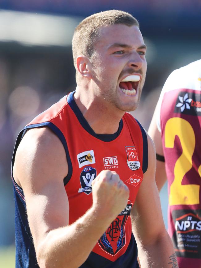 Max Ruiter and the Portarlington Demons were all smiles after breaking their drought. Picture: Mark Wilson