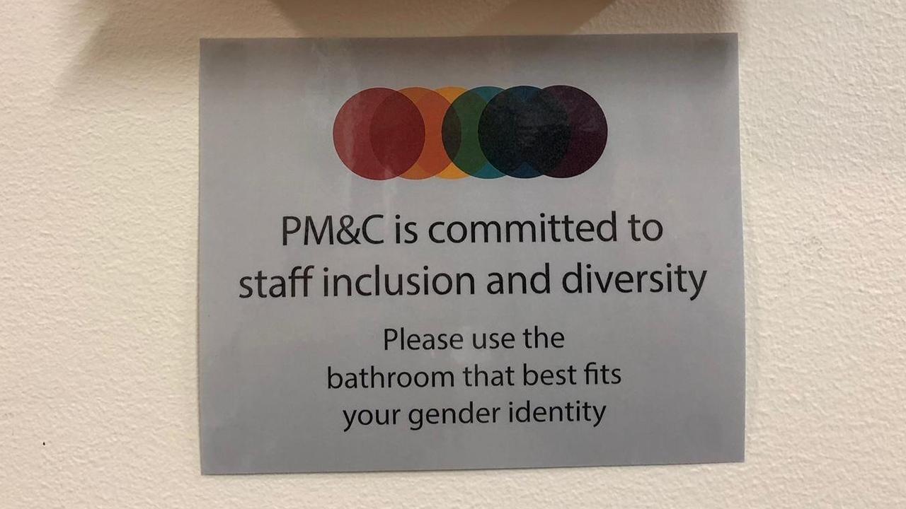 The sign outside women’s toilet in the office of Prime Minister and Cabinet in Canberra. Picture: Twitter