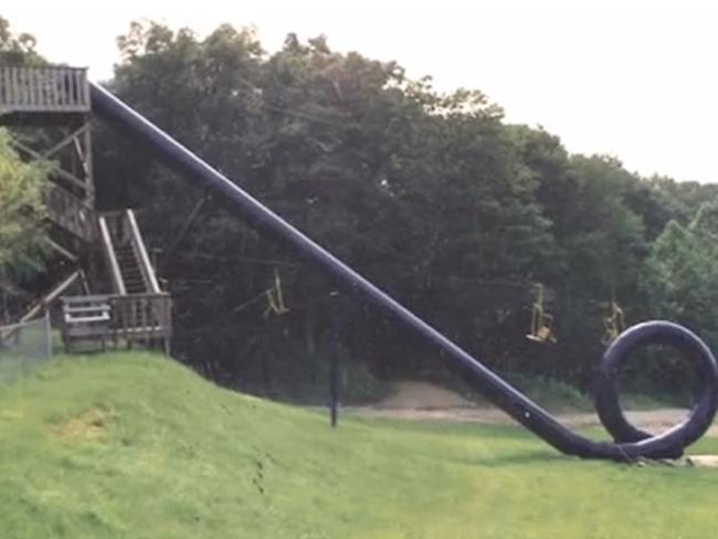 Infamous ... a water slide with a full vertical loop was open for just a month before knocking around too many kids and shutting down for good. Picture: ‘The Most Insane Amusement Park Ever’