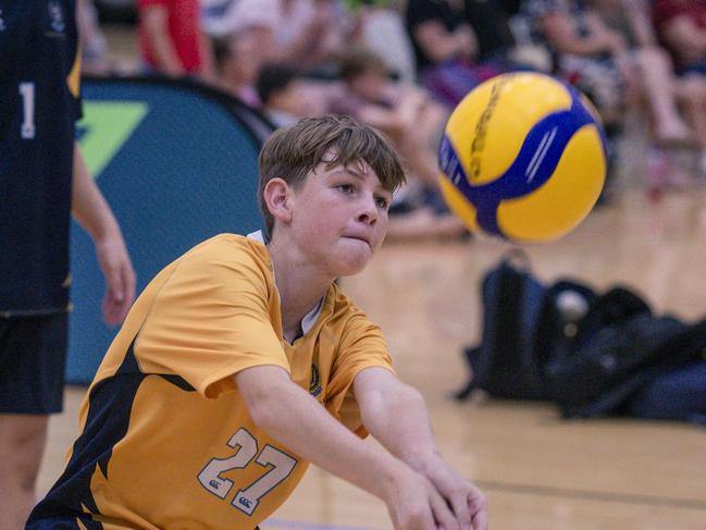 Lucas Schwie as Citi Point V Caloundra in the The Australian Volleyball Schools Cup is being played at the Gold Coast Sports and Leisure Centre in Carrara. Picture: Glenn Campbell
