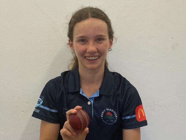 Matilda Brown after her Brewer Shield hat-trick for Manly against Northern District. Supplied: Manly Warringah District Cricket Club