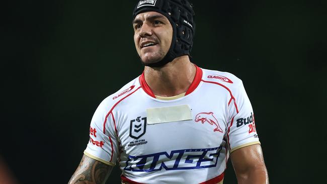 DARWIN, AUSTRALIA - APRIL 19:  Kodi Nikorima of the Dolphins reacts during the round seven NRL match between Parramatta Eels and Dolphins at TIO Stadium on April 19, 2024, in Darwin, Australia. (Photo by Mark Metcalfe/Getty Images)