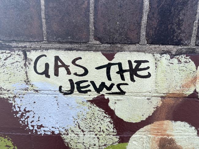 The phrase “gas the Jews” marked on a wall near Sydenham train station is another example of rising anti-Semitic vandalism in Sydney. Picture: Supplied.