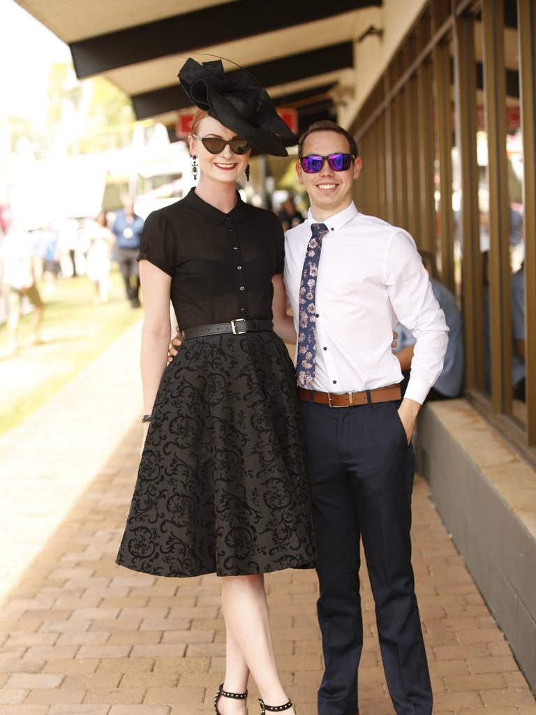 Emily Box and Josh Turner enjoy the 2019 Darwin Cup. Picture: GLENN CAMPBELL