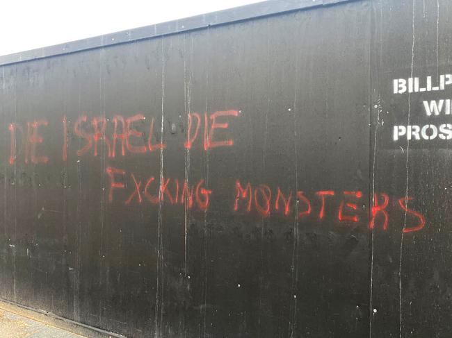 Graffiti on a construction site in Meadowbank, discovered earlier this month, January 2025. Police are investigating it along with a dozen other hate speech slurs sprayed in public places.  Picture: Supplied