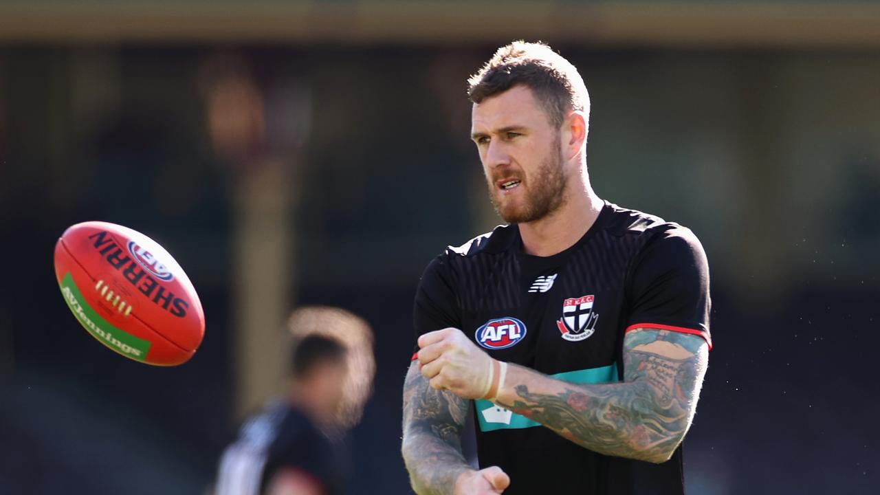 SYDNEY, AUSTRALIA – JUNE 05: Tim Membrey of the Saints warms up during the round 12 AFL match between the St Kilda Saints and the Sydney Swans at Sydney Cricket Ground on June 05, 2021 in Sydney, Australia. (Photo by Cameron Spencer/Getty Images)