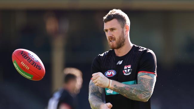 SYDNEY, AUSTRALIA – JUNE 05: Tim Membrey of the Saints warms up during the round 12 AFL match between the St Kilda Saints and the Sydney Swans at Sydney Cricket Ground on June 05, 2021 in Sydney, Australia. (Photo by Cameron Spencer/Getty Images)