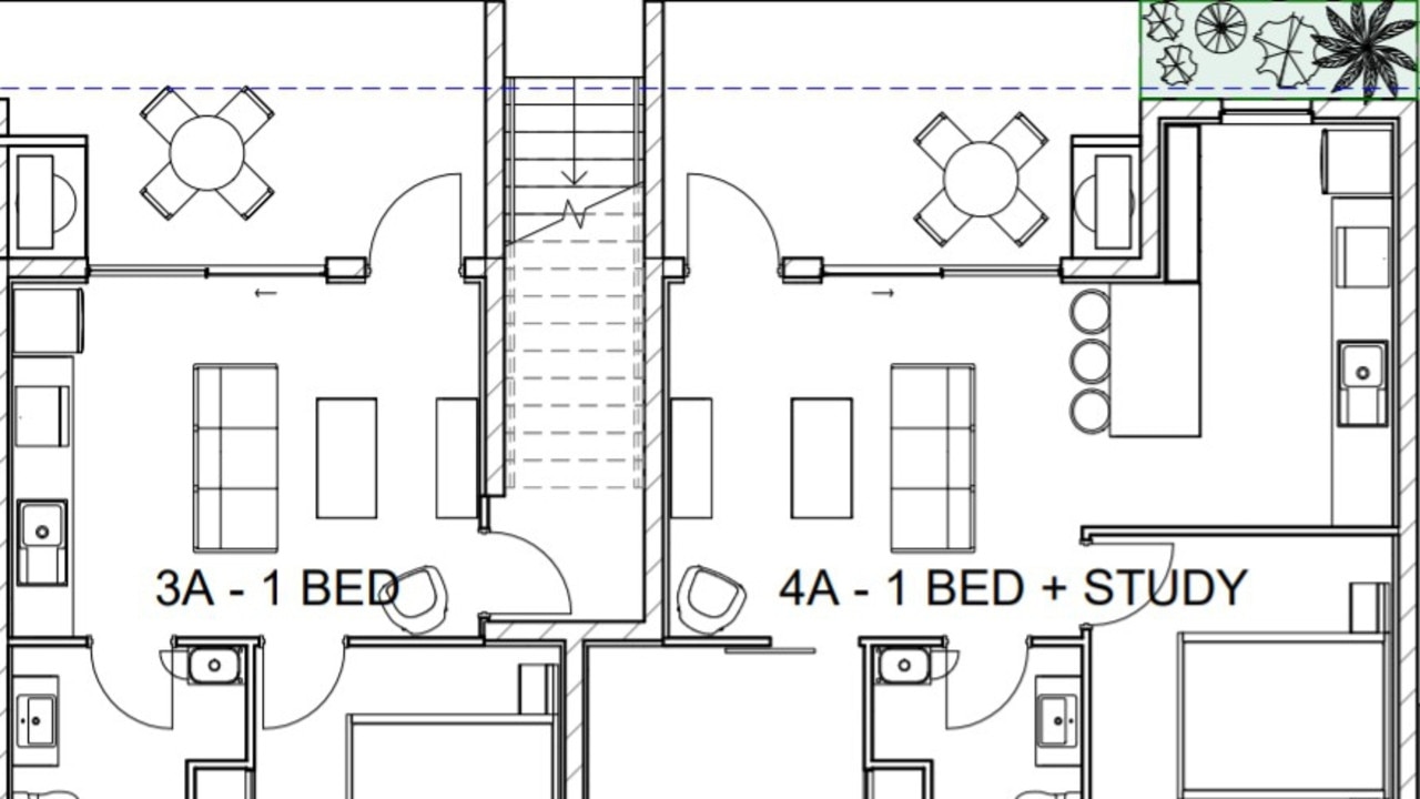 Floor plans for the units show they will each feature one bedroom with two units including an additional study area.