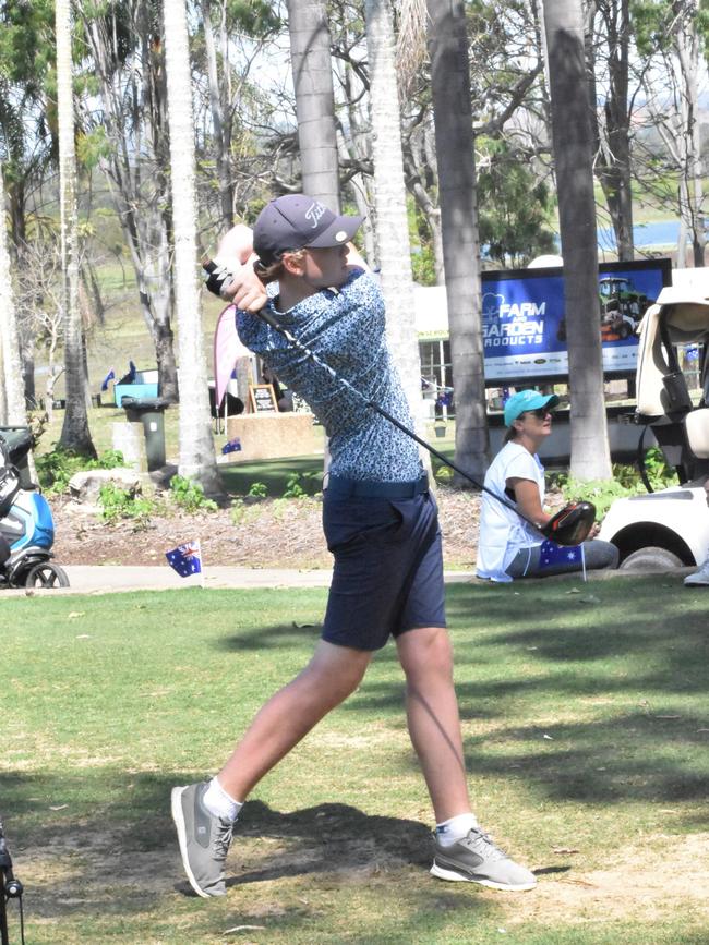 Rockhampton's Lachlan Williams tees off in the boys 13-14 years division at the US Kids Golf Foundation Australian Open at the Rockhampton Golf Club on September 27 and 28.