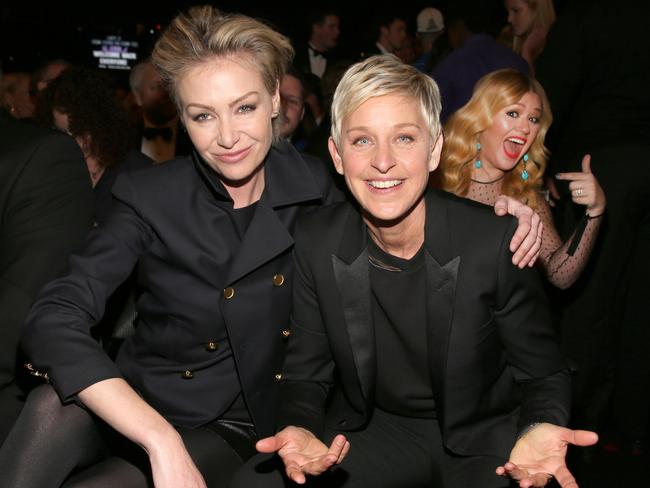 Fighting split rumours ... Portia de Rossi (L) and Ellen DeGeneres.