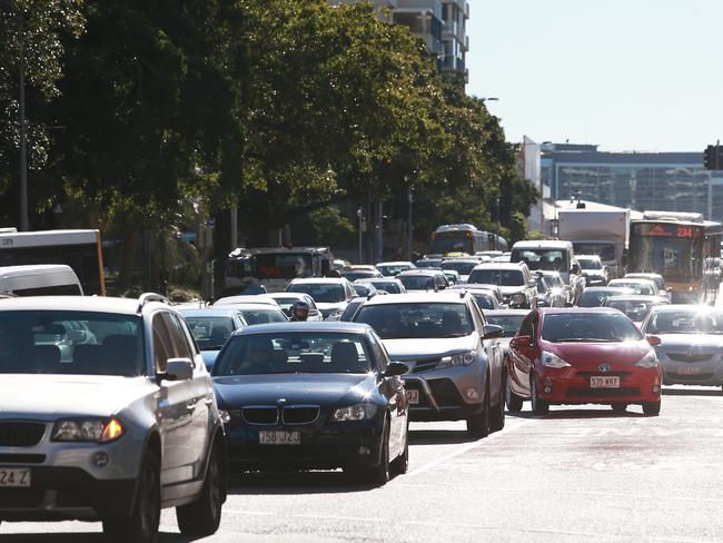 Gridlock on Ann St, Brisbane, following yesterday’s pedestrian tragedy. Picture: Claudia Baxter/AAP