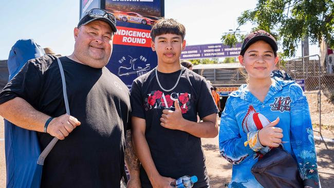 Luke Mcgee, Aiden Mcgee and Cassie Mcgee at the 2023 Darwin Supercars. Picture: Pema Tamang Pakhrin