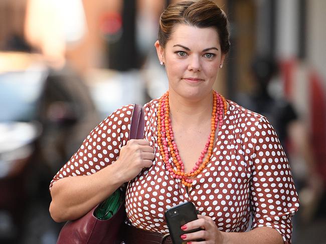 Greens Senator Sarah Hanson-Young arrives at the Federal Court in Sydney, Thursday, February 28, 2019. Senator Hanson-Young is suing Liberal Democrat Senator David Leyonhjelm for defamation over comments he made about her during interviews he gave between June 28 and July 2, last year. (AAP Image/Dan Himbrechts) NO ARCHIVING