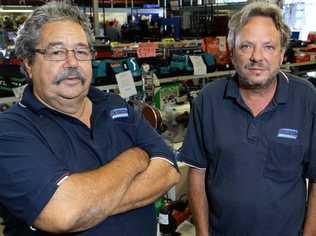 TOOLS DOWN: Glenfords Discount Tool Centre owners Tony Child and Claude Cester. Picture: Rob Williams