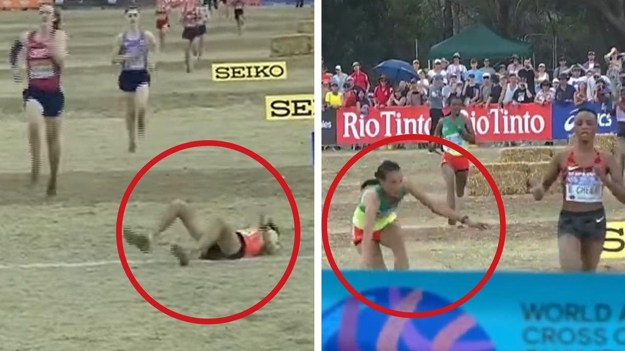 Two runners collapsed metres from the finish line. Photo: SBS