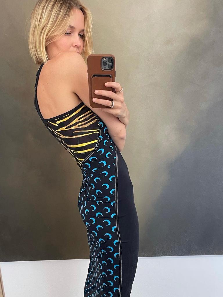 In the snaps she can be seen wearing a figure-hugging dress by Marine Serre. Picture: Instagram/LaraWorthington