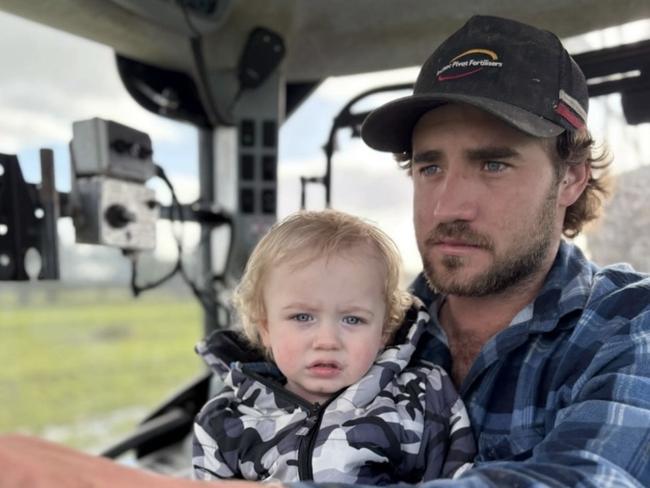 Vincent Curtain, 26, with his two-year-old son Renley. He tragically died in a crash at Woolnorth in the state's North-West a week ago. Picture: Supplied by family