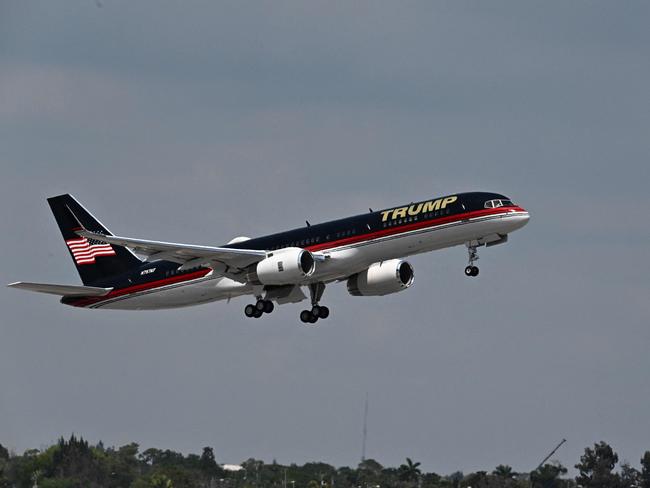 Donald Trump’s plane leaves Florida for New York. Picture: AFP