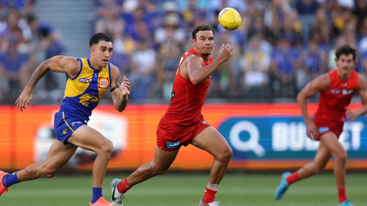 Daniel Rioli of the Suns in action during the round one AFL match between West Coast Eagles. Picture: Paul Kane/Getty Images