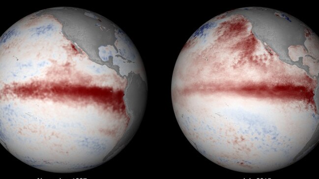 El Nino typically leads to a rise in sea surface temperatures. Picture: National Oceanic and Atmospheric Administration