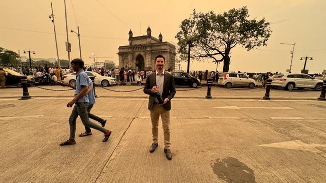 Victorian winemaker and farmer Gerard Kennedy at the Gateway of India in Mumbai. Photo: Charlie Peel,