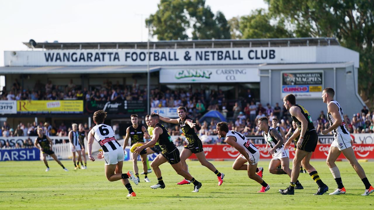 Richmond and Collingwood in action at Norm Minns Oval in Wangaratta in March, 2020. Picture: AAP Image/Michael Dodge