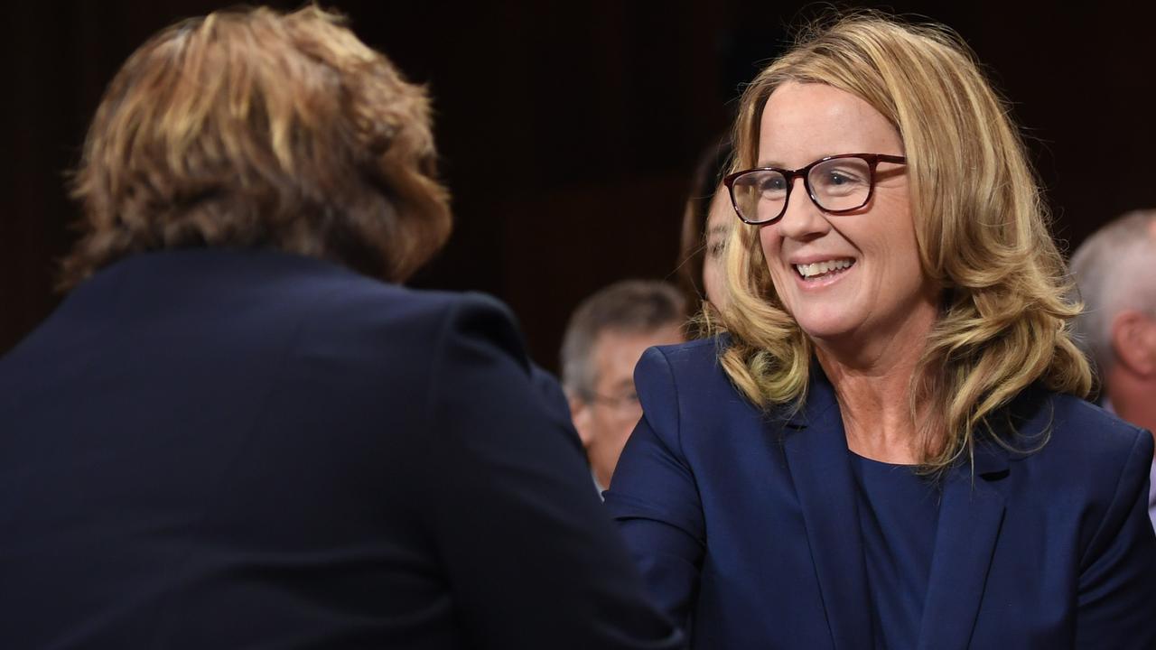 Christine Blasey Ford (R), the woman accusing Supreme Court nominee Brett Kavanaugh of sexually assaulting her at a party 36 years ago. Picture: AP