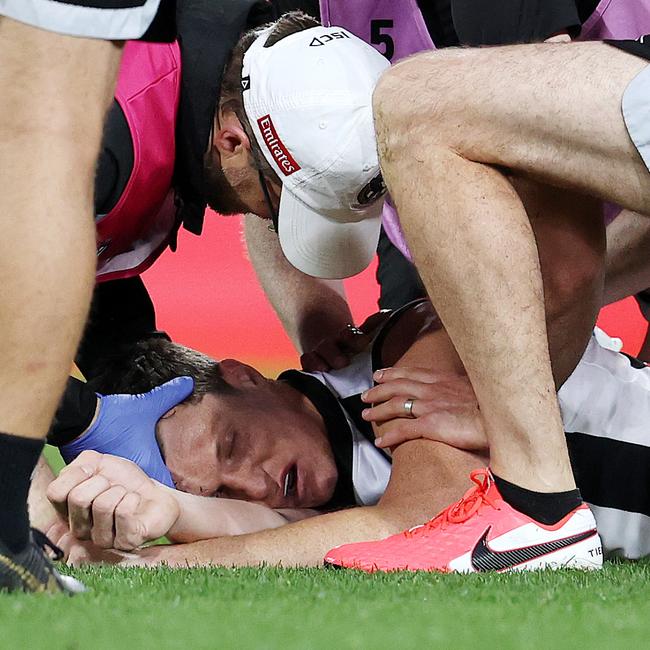 Collingwood had planned for Brody Mihocek to play the week after he was knocked unconscious. Picture: Michael Klein