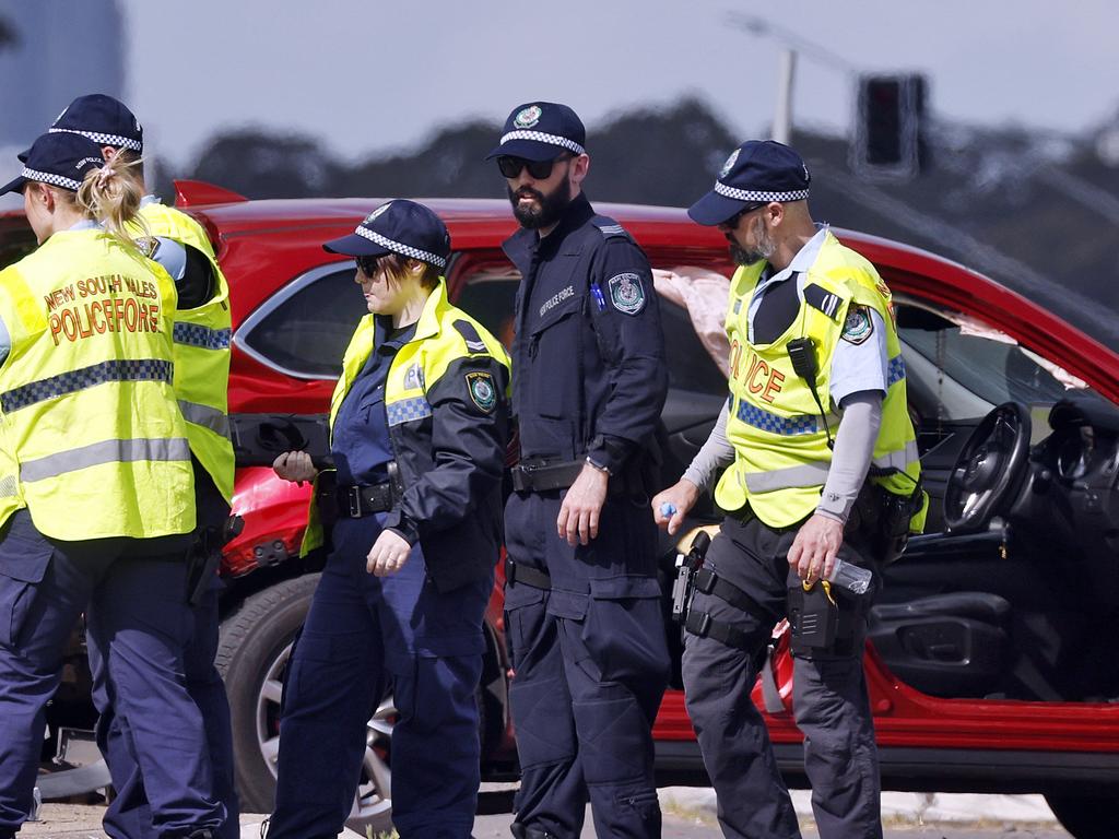 The Metro Crash Investigation Unit team members at the Prospect fatality on Tuesday. Picture: Sam Ruttyn