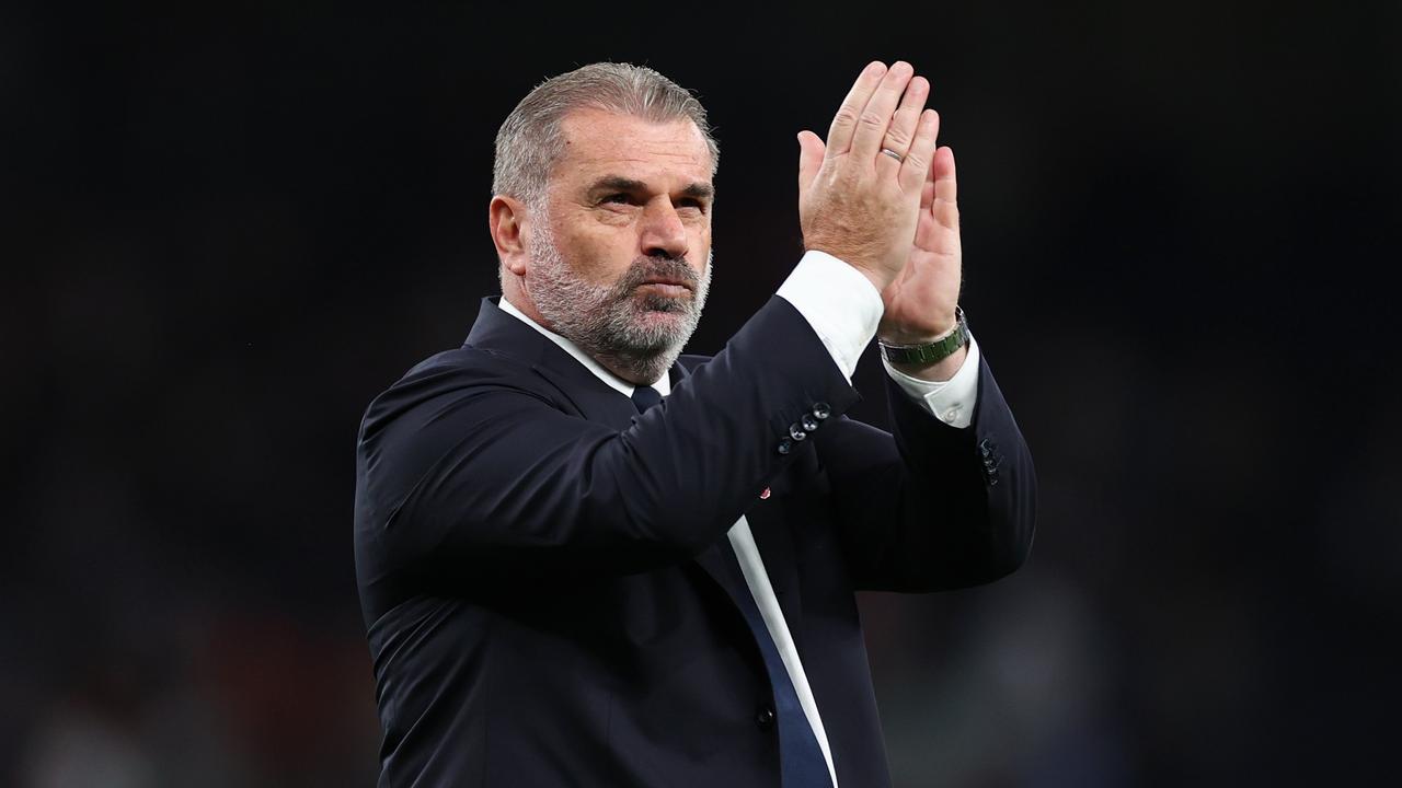 LONDON, ENGLAND - SEPTEMBER 30: Ange Postecoglou, Manager of Tottenham Hotspur, applauds the fans following the team's victory during the Premier League match between Tottenham Hotspur and Liverpool FC at Tottenham Hotspur Stadium on September 30, 2023 in London, England. (Photo by Ryan Pierse/Getty Images)