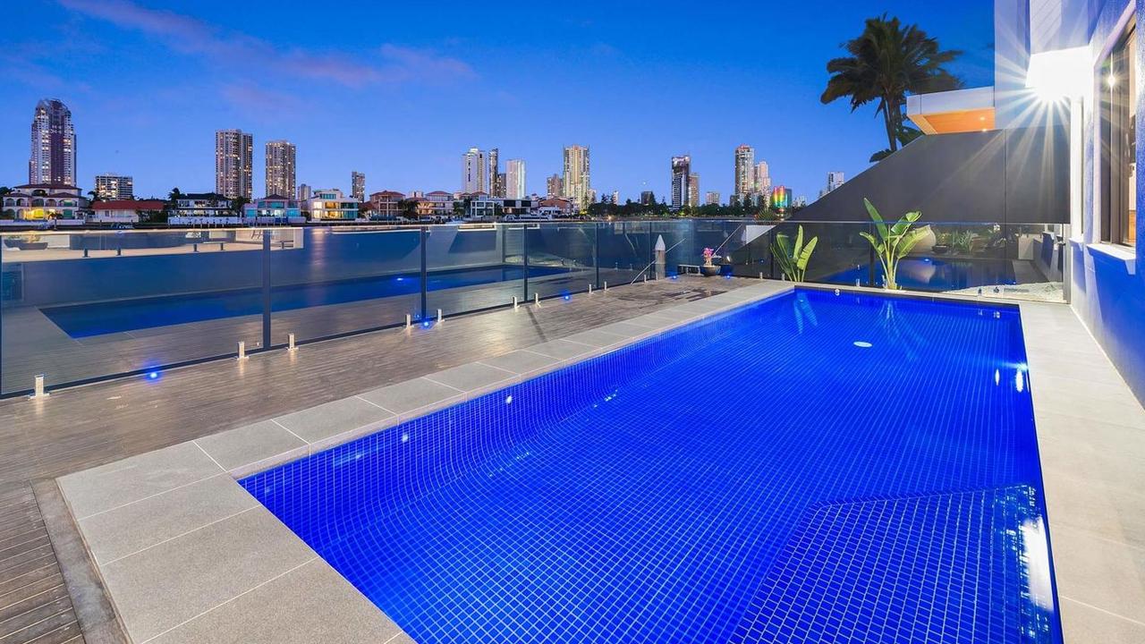 The swimming pool at the Surfers Paradise mansion which has been put up for sale by Nicole Bricknell.