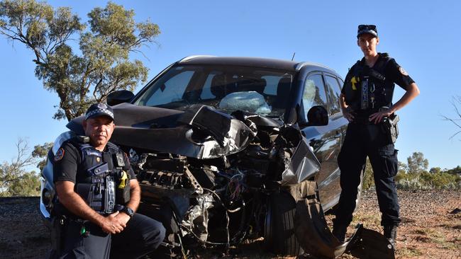 Police, Fire and Emergency Services responded to a crash on Stott Terrace where a woman miraculously walked away uninjured after her car smashed into a power pole, ripping it from the ground