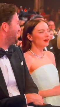 Emma Stone looks unhappy with Kimmel's joke