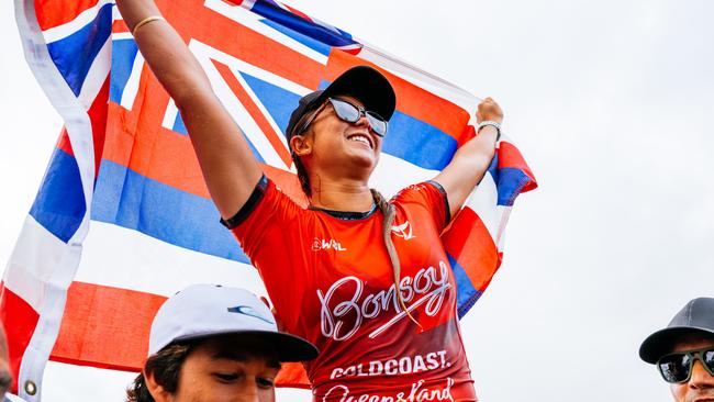 BURLEIGH HEADS, QUEENSLAND, AUSTRALIA - MAY 10: Bettylou Sakura Johnson of Hawaii after winning the Final of the Bonsoy Gold Coast Pro on May 10, 2025 at Burleigh Heads, Queensland, Australia. (Photo by Beatriz Ryder/World Surf League)