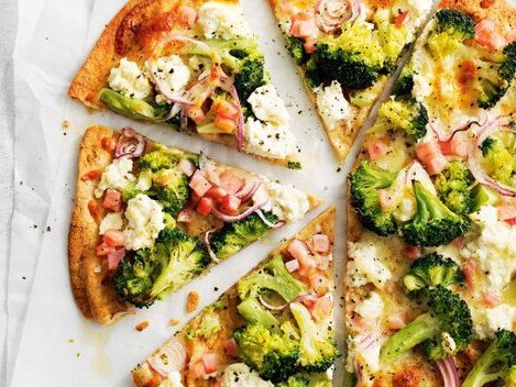 Broccoli and bacon pizza.