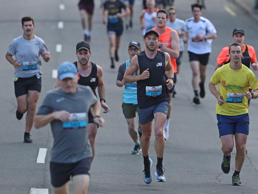 Runners make their way up Davey Street during the 2019 Point to Pinnacle. Picture: LUKE BOWDEN