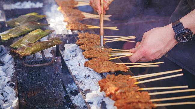 Skewers cooking at the 2018 Box Hill Moon Festival. Photo: Nexy Photography