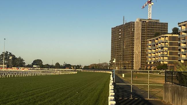 Construction on the home turn at Eagle Farm which has caused some safety concerns. Picture: News Corp Australia