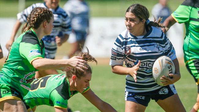 Talia Corrie and her Sistaz outfit have progressed to the grand final after a dominant win over Nightcliff. Picture: GLENN CAMPBELL