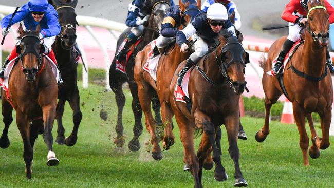 Homesman in action winning the Group 2 Feehan Stakes at The Valley in 2019. Picture: AAP