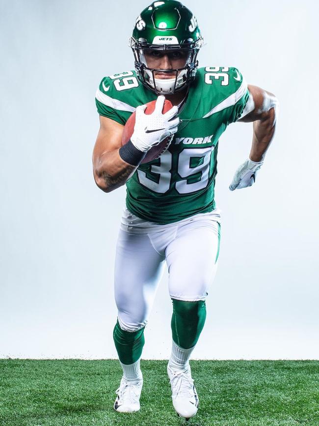 Valentine Holmes in full New York Jets kit. Source: Instagram